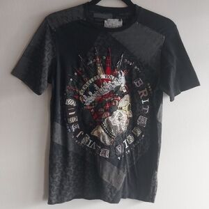 Elvis Jesus Rare "Queeny" Black & Gray Embroidered Patchwork Punk Queen Shirt